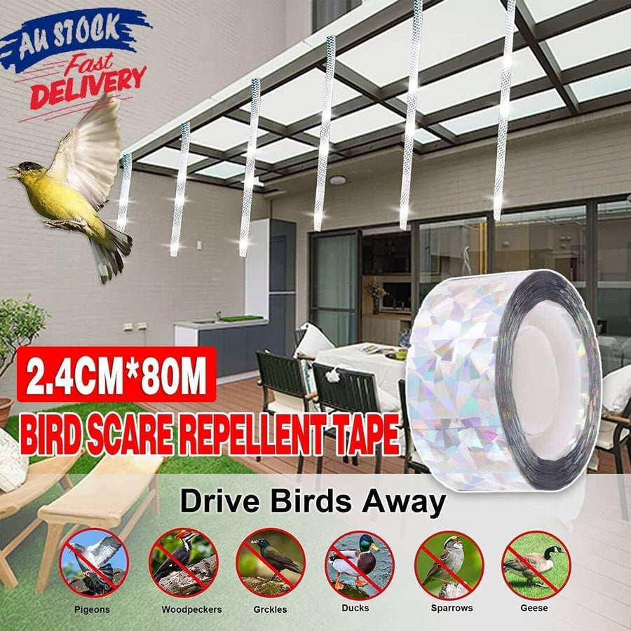 Reflective Bird Repellent Tape, 80m - Silver Holographic