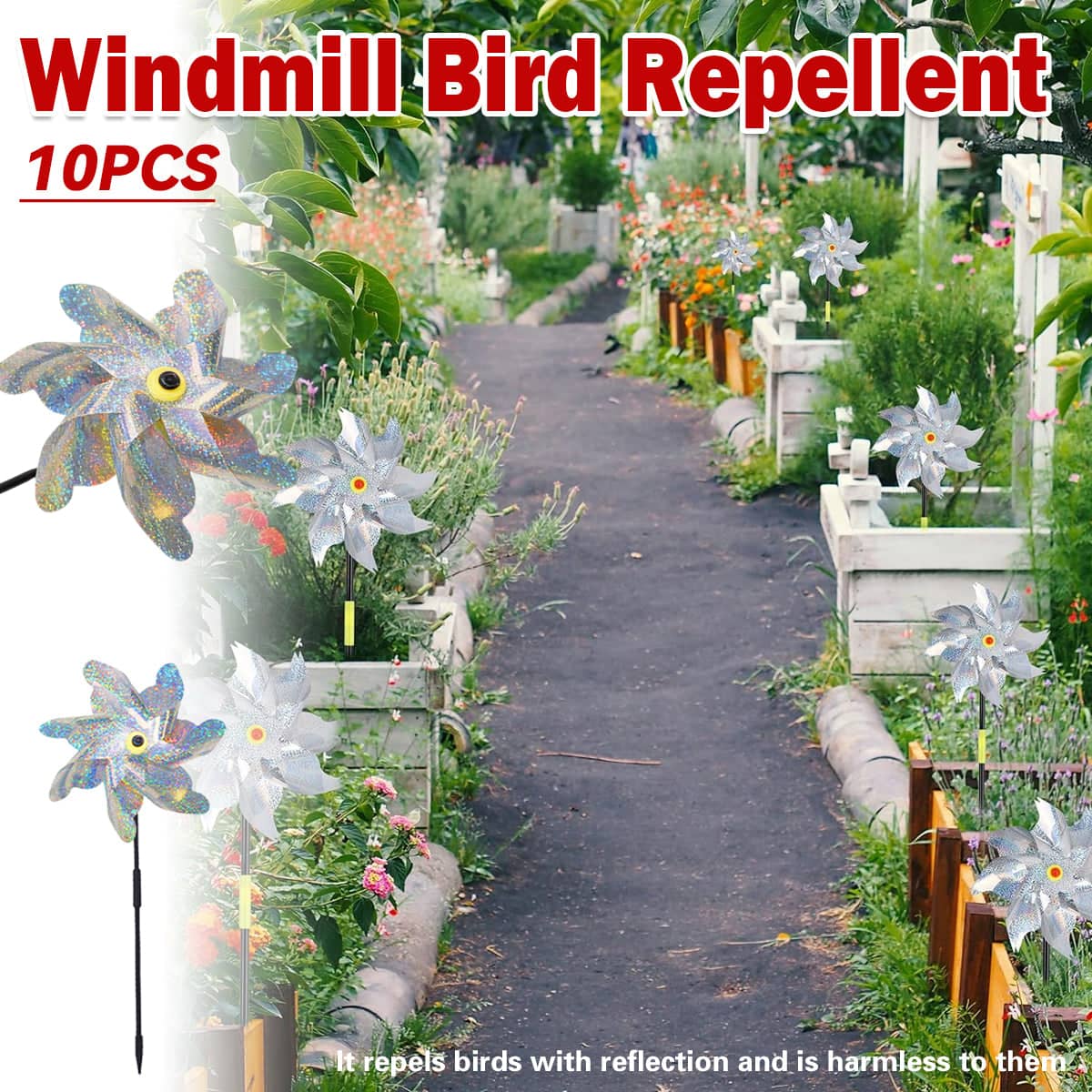 Reflective Bird Repeller Windmill Garden Spinner - Pack of 10