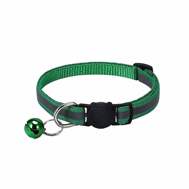 Reflective Cat Collar with Breakaway Buckle and Bell - Dark Green