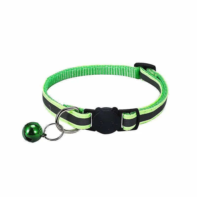 Reflective Cat Collar with Breakaway Buckle and Bell - Neon Green