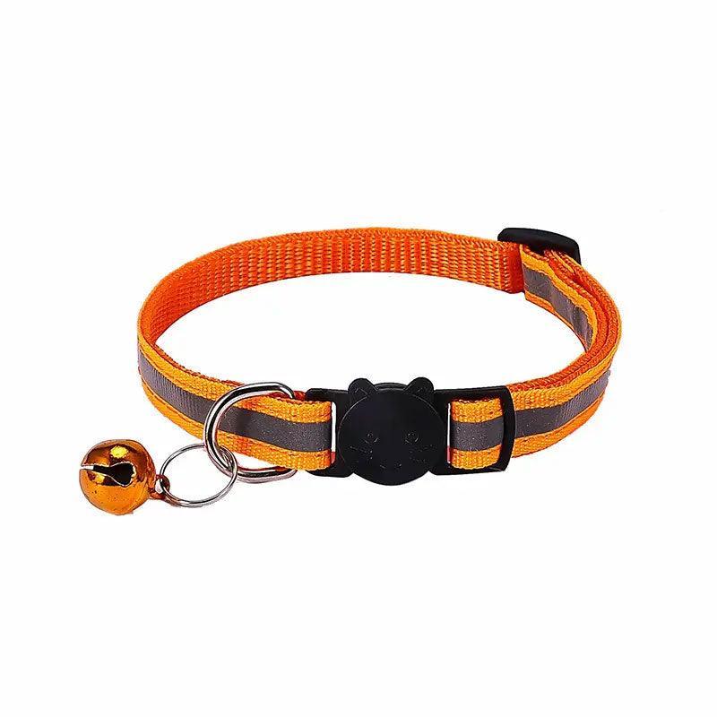 Reflective Cat Collar with Breakaway Buckle and Bell - Orange