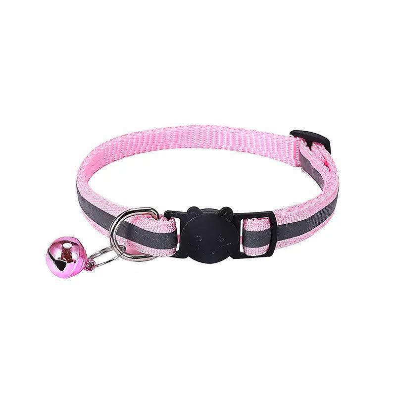 Reflective Cat Collar with Breakaway Buckle and Bell - Pink