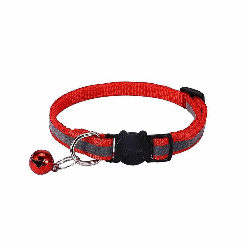 Reflective Cat Collar with Breakaway Buckle and Bell - Red