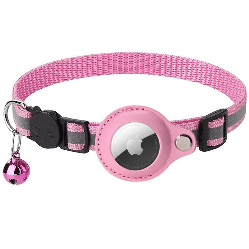 Reflective Cat Collar with Holder for AirTag, 22-32cm - Pink