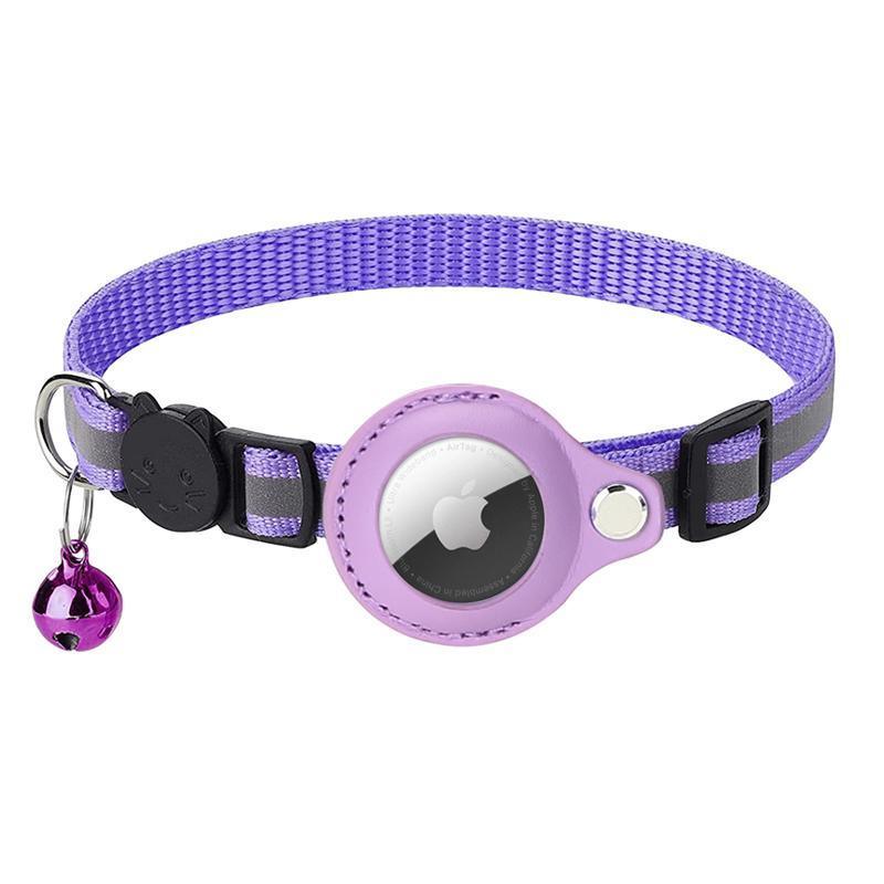 Reflective Cat Collar with Holder for AirTag, 22-32cm - Purple