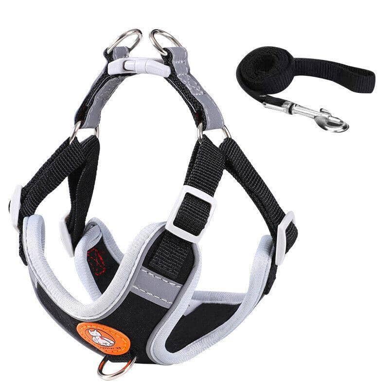 Reflective Dog Harness with Leash - Black, M (Chest 54-64 cm)