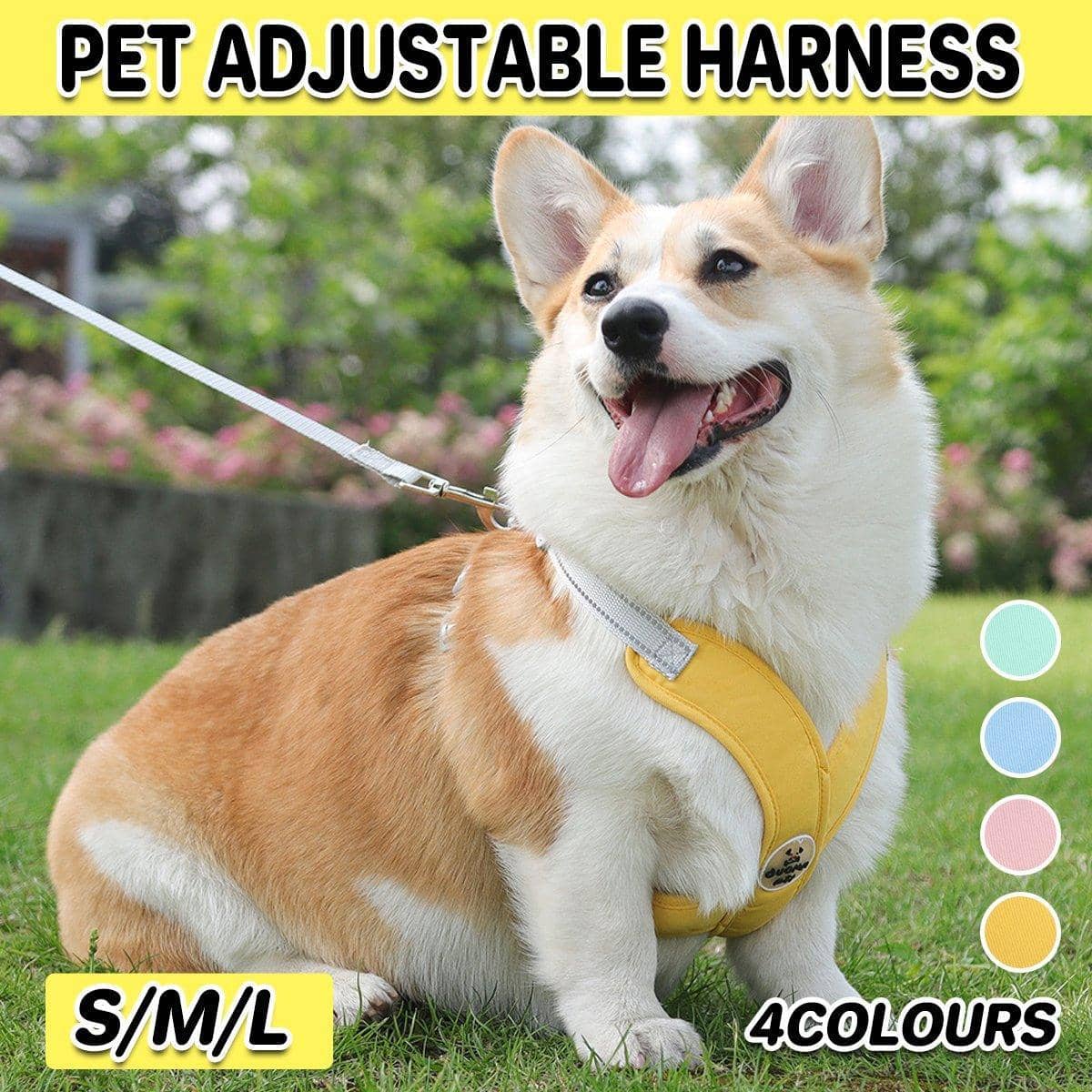 Reflective Dog Harness Vest with Leash - Yellow, Small (Neck 38-46 cm) - view 3