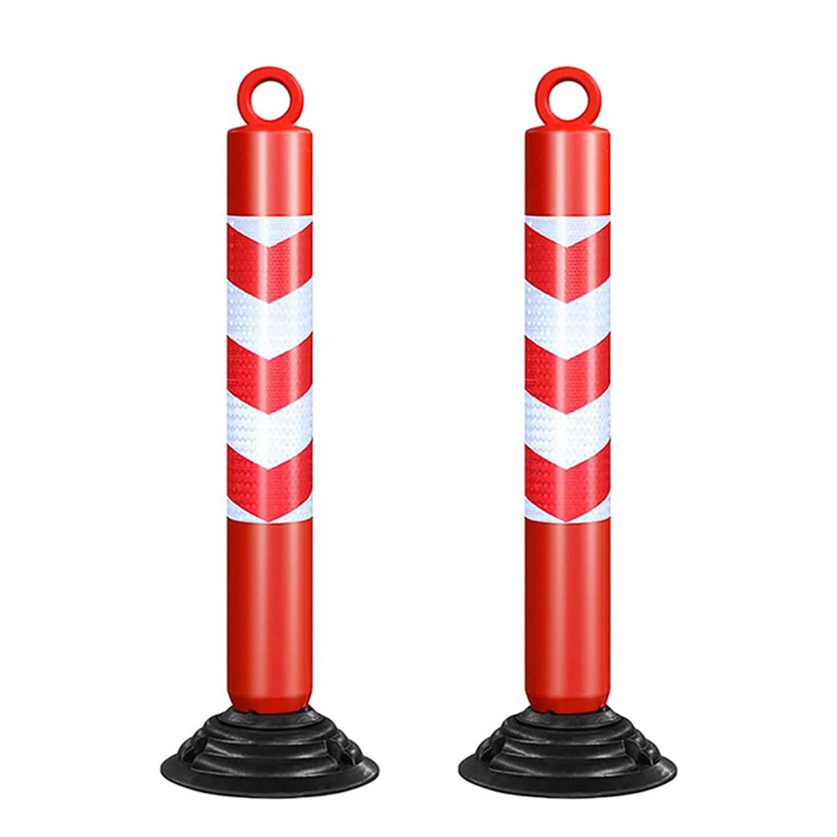 Reflective Warning Posts - Pack of 2, 80 cm Red and White with Rubber Base - view 2