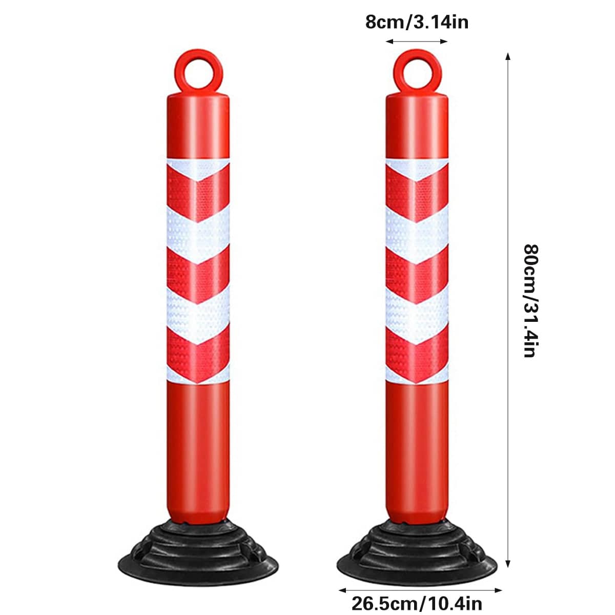 Reflective Warning Posts - Pack of 2, 80 cm Red and White with Rubber Base - view 3