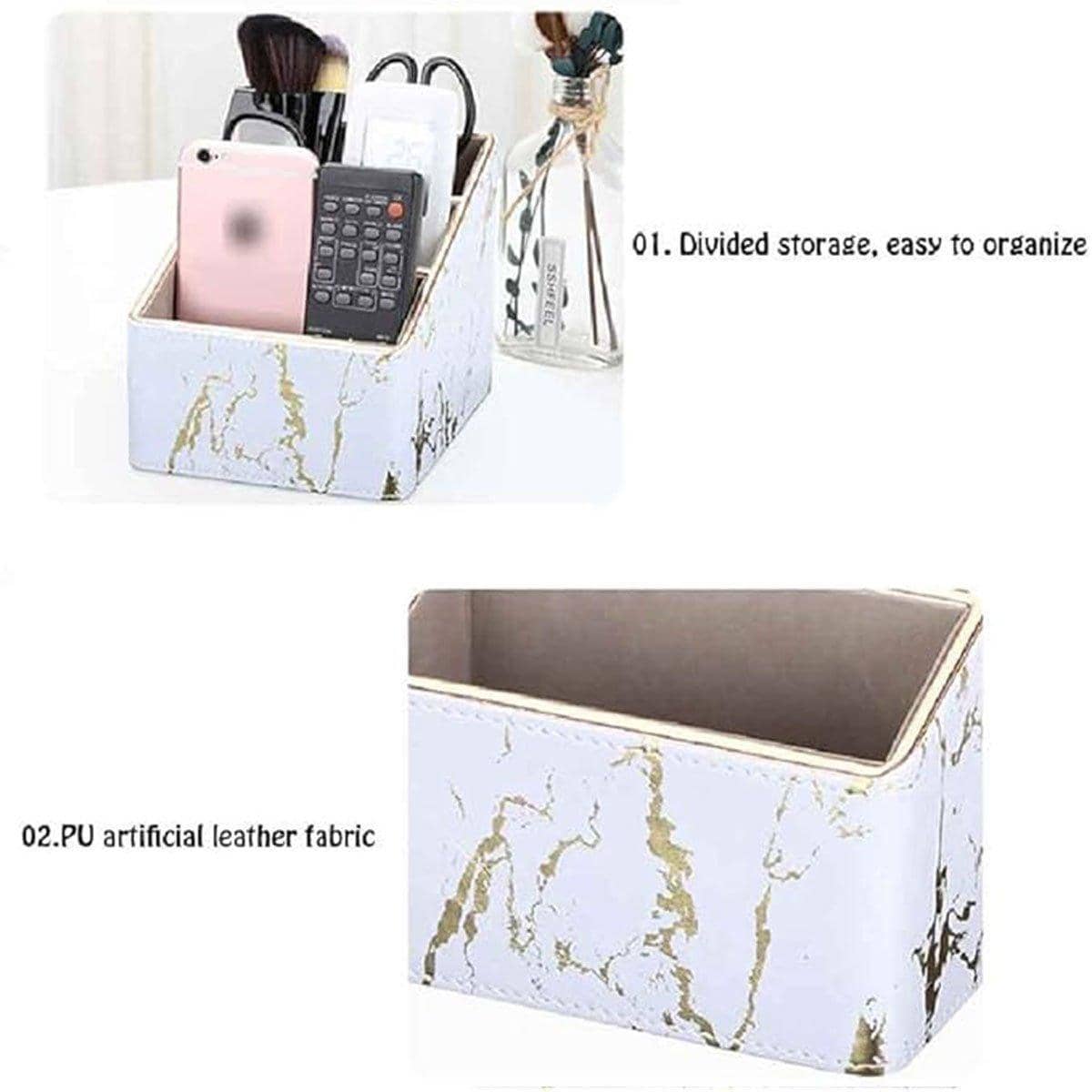 Remote Control Holder Storage Box, White Marble - Gold Trim - view 4