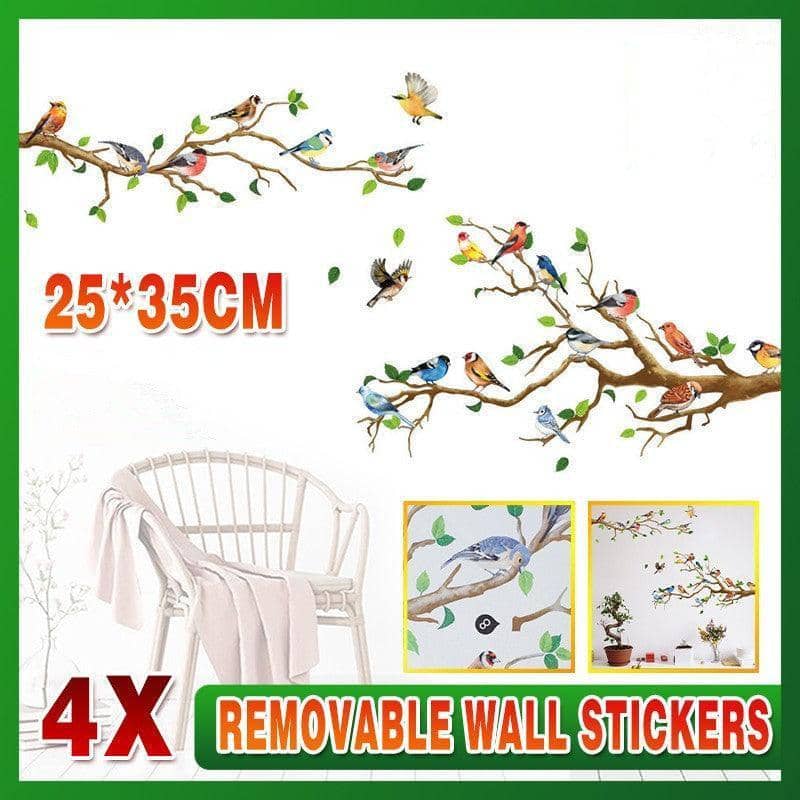 Removable Birds on Tree Branch Wall Stickers, 25 x 35 cm Sheets - Pack of 4