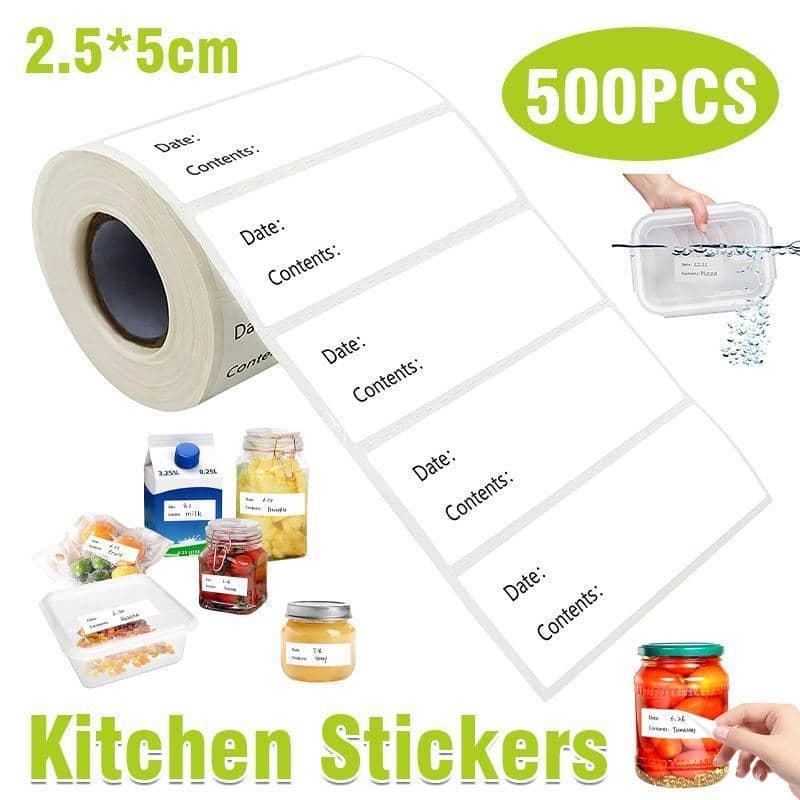 Removable Food Storage Labels, Kitchen Date and Contents Stickers - Roll of 500