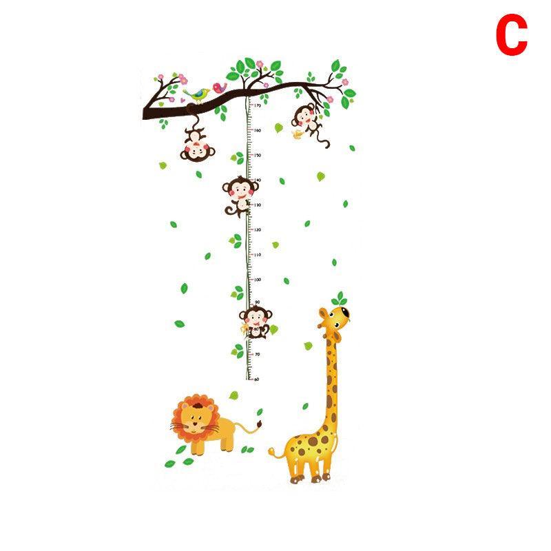 Removable Kids Wall Height Chart Sticker - Monkeys on a Tree Branch, Giraffe and Lion
