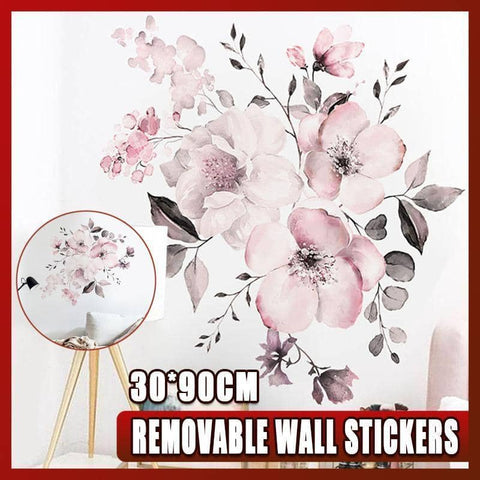 Removable Wall Stickers Watercolour Dusty Pink Flowers and Leaves for Home Decor
