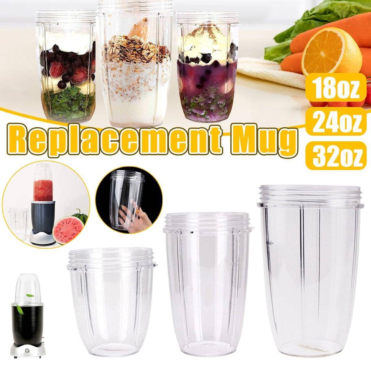 Replacement Blender Cup, Clear Plastic - 24 oz (16.5 cm High) - view 2
