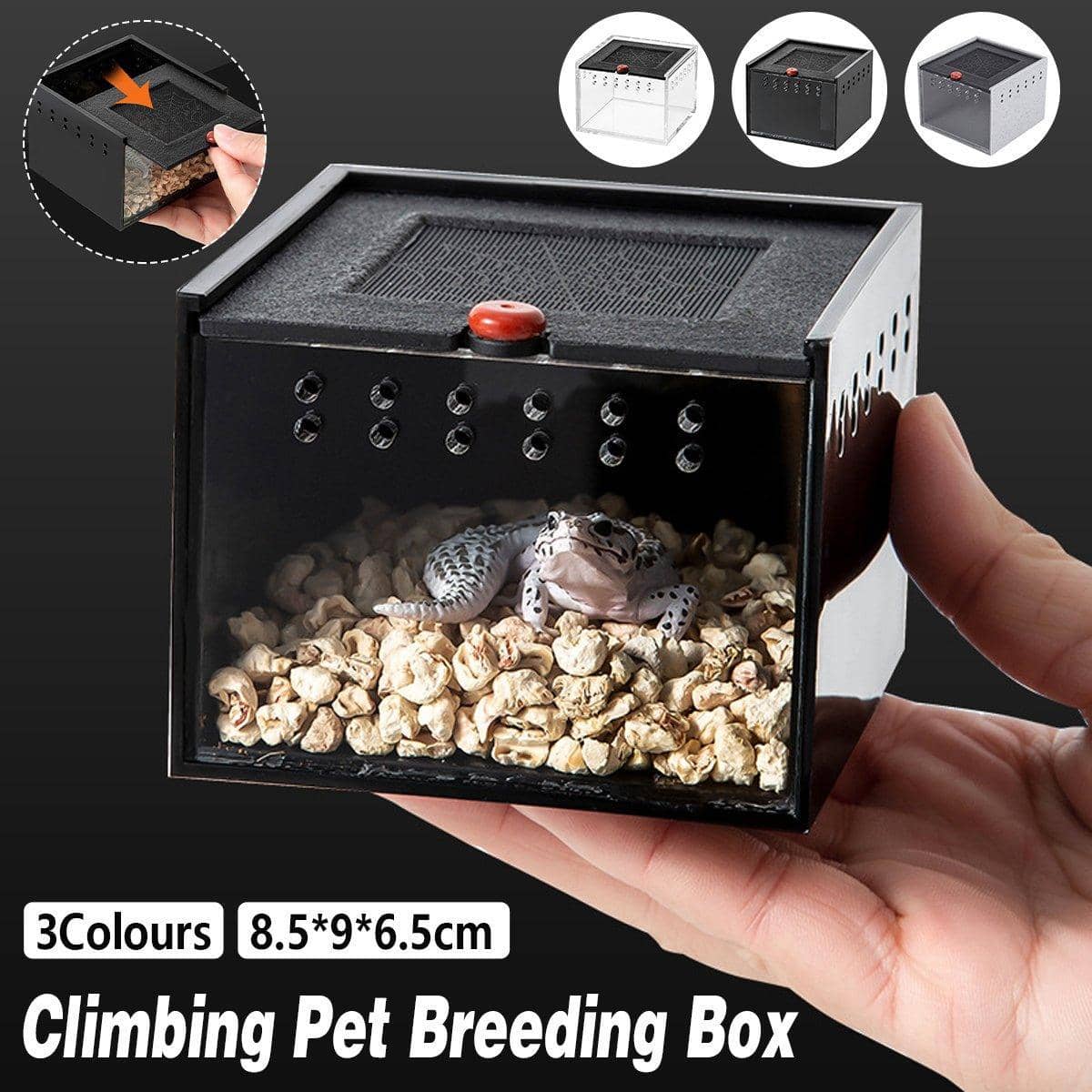Reptile Climbing Pet Enclosure, Spider and Lizard Breeding Terrarium Box - Black - view 2