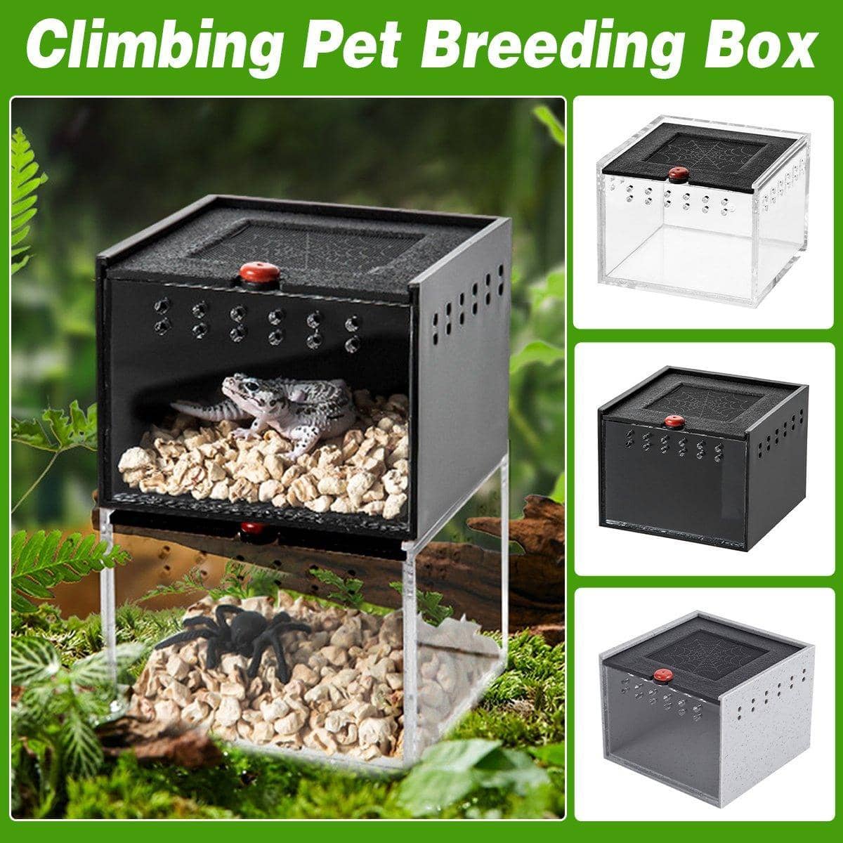 Reptile Climbing Pet Enclosure, Spider and Lizard Breeding Terrarium Box - Black - view 4