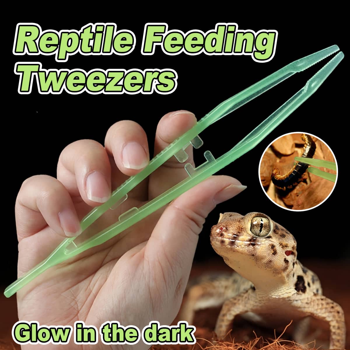 Reptile Feeding Tongs, Luminous 18 cm Straight Tip