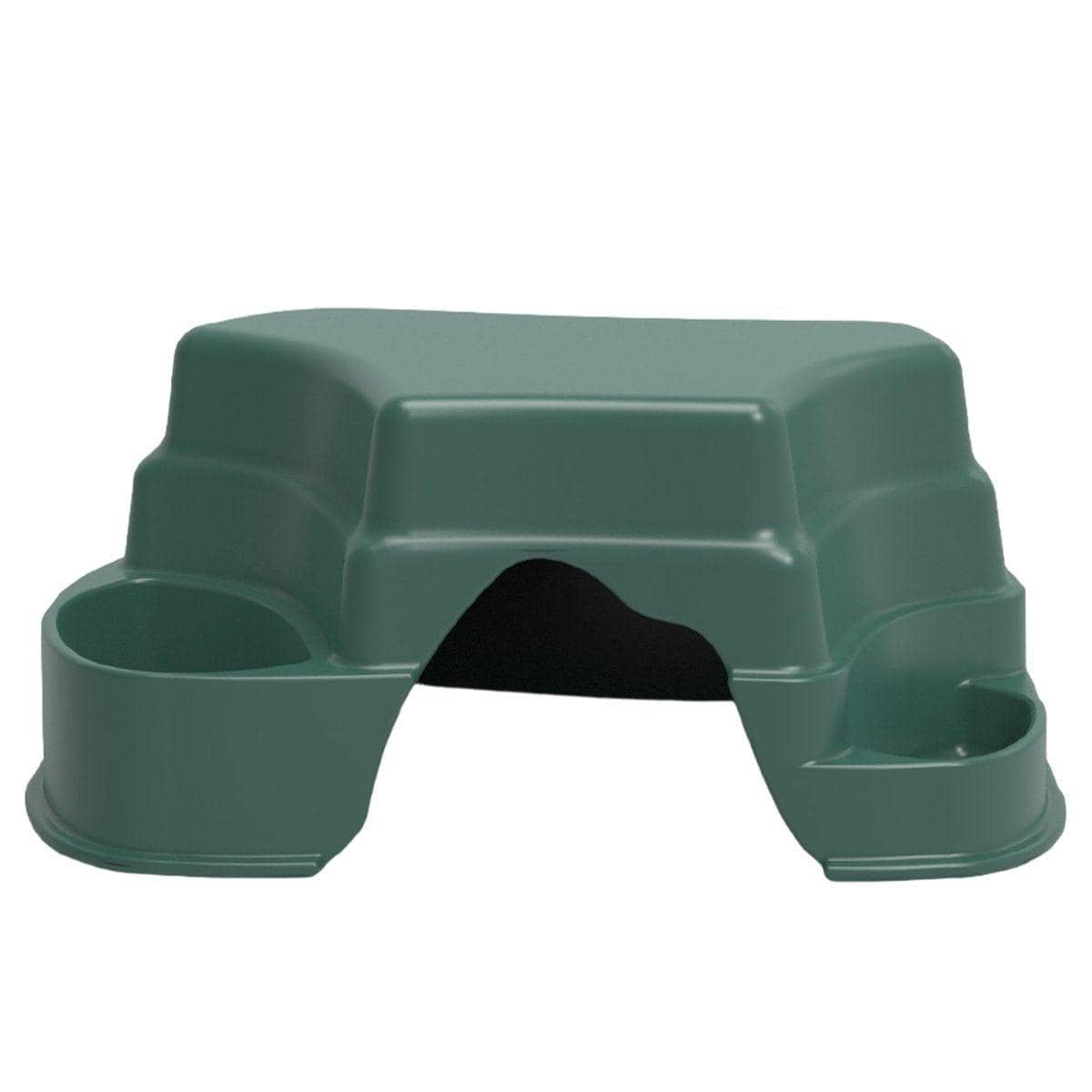 Reptile Hide Cave with Food and Water Basins - Dark Green