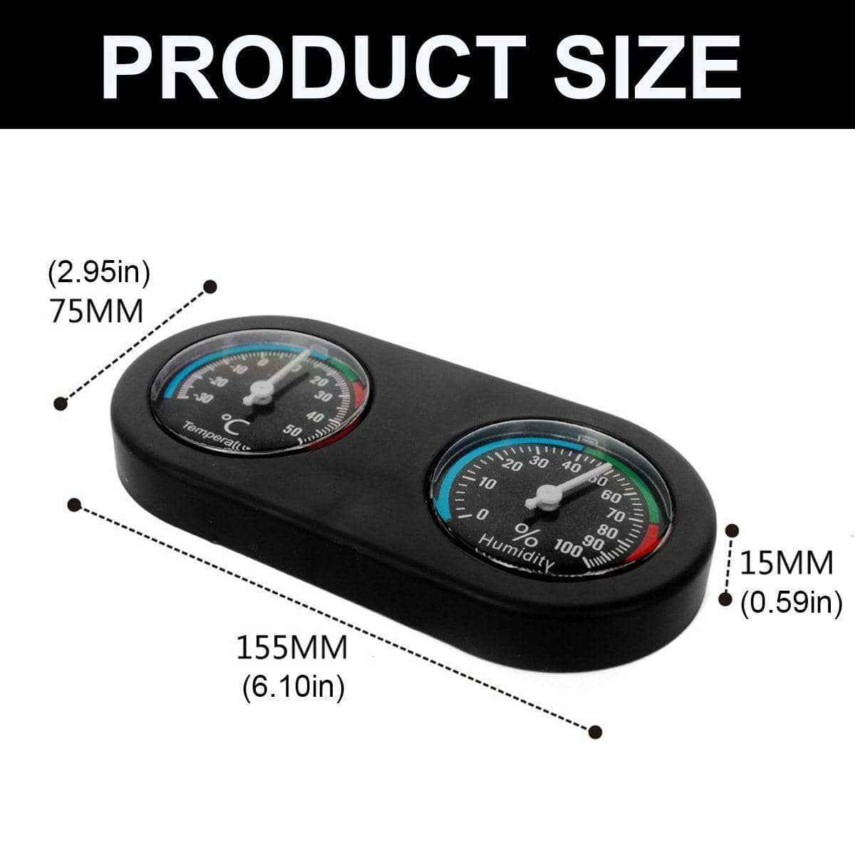 Reptile Tank Thermometer and Hygrometer, Dual Dial Gauge - Black - view 3