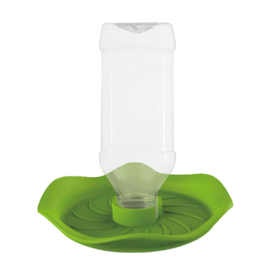 Reptile Water Bowl with Inverted Bottle - Green Lotus Leaf Base (15.5 cm)