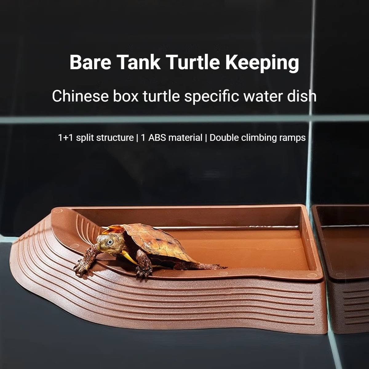 Reptile Water Feeding Dish with Double Climbing Ramps for Terrarium, Brown - view 4
