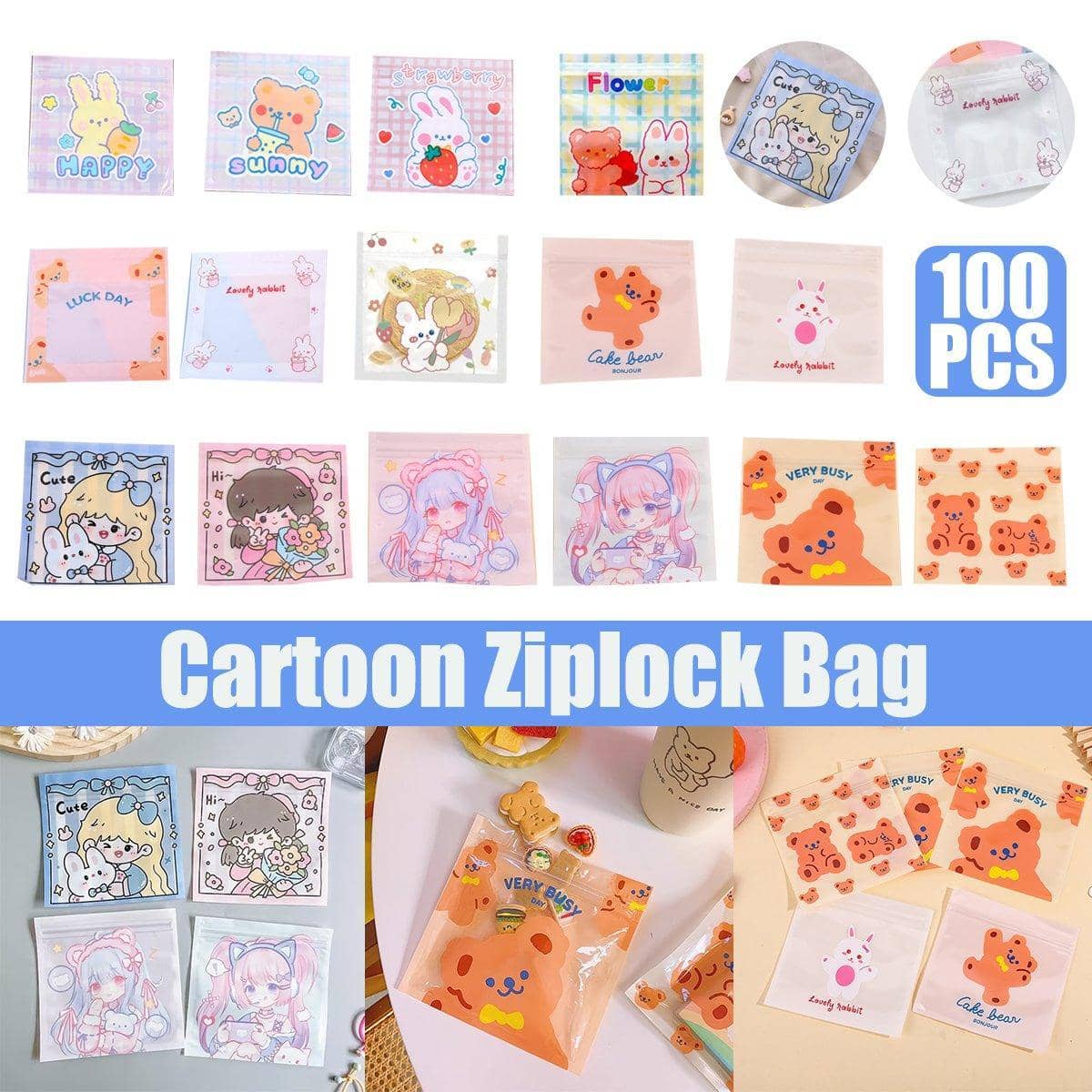 Resealable Ziplock Snack Bags, 13.5 x 13.5 cm, Pack of 100 - Design 9 - view 2
