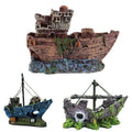 Resin Aquarium Boat Ornament - Brown Wrecked Boat with Blue Base (BB Boat) - view 3