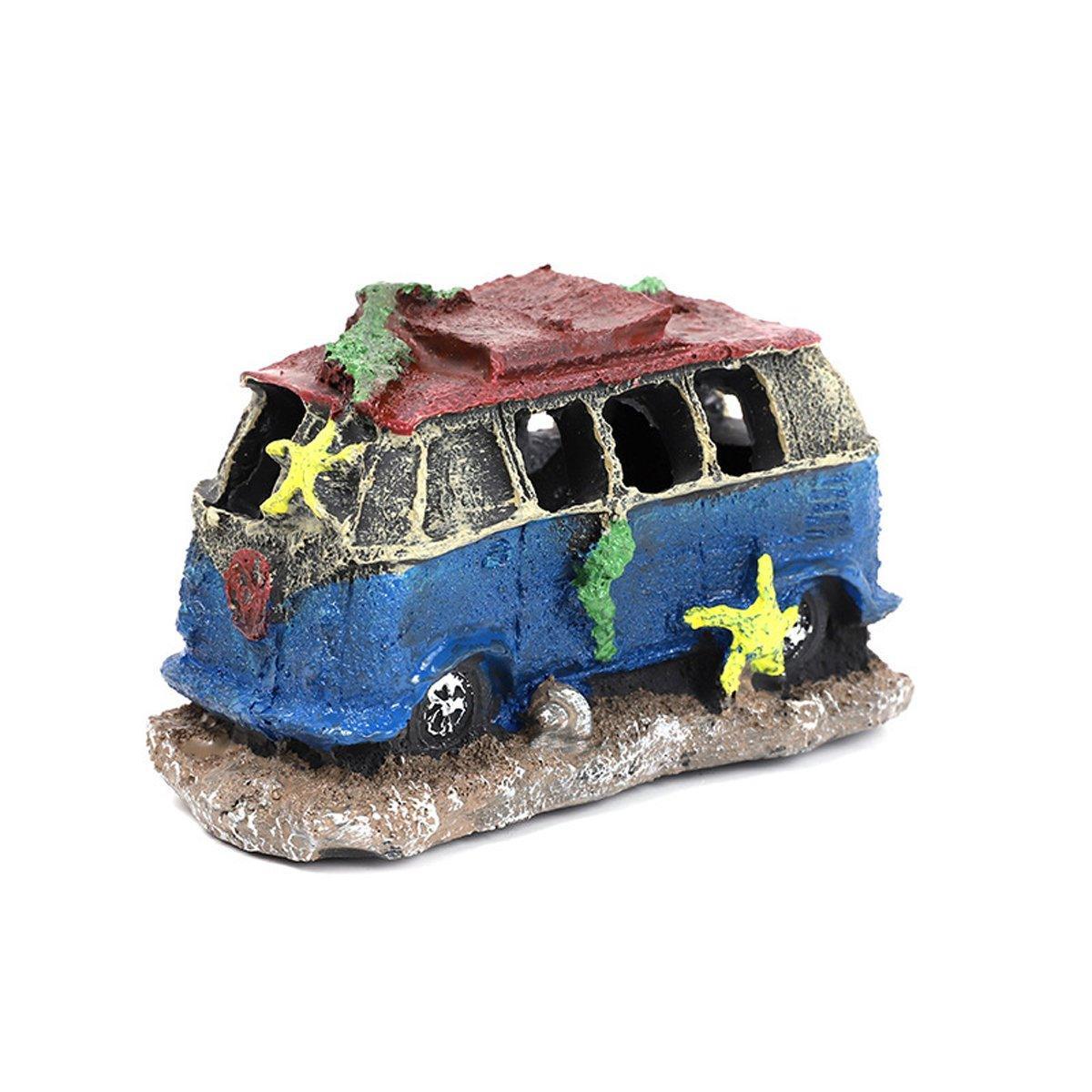 Resin Aquarium Car Wreck Decoration - Old Bus, 12.5 x 7.5 x 8 cm
