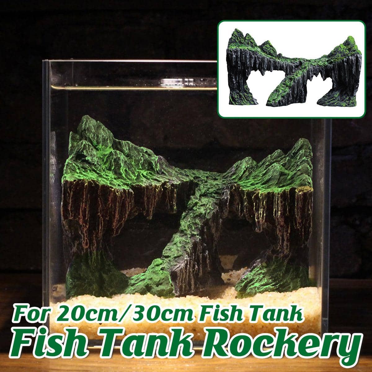 Resin Aquarium Rock Bridge Ornament with Moss Accents - Suits 30 cm Tanks - view 2