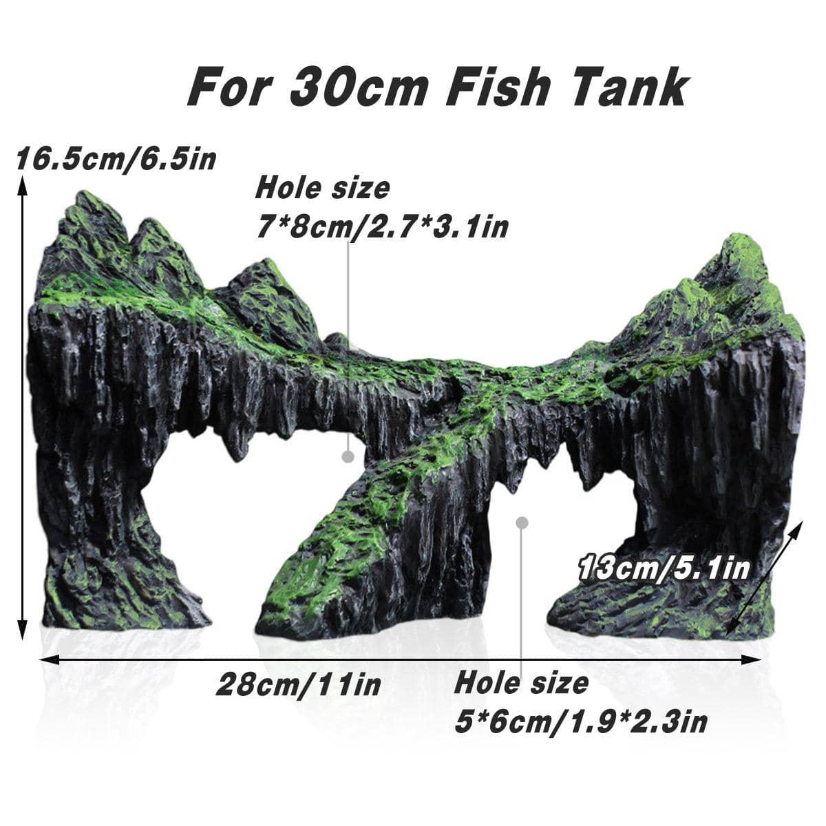 Resin Aquarium Rock Bridge Ornament with Moss Accents - Suits 30 cm Tanks - view 5