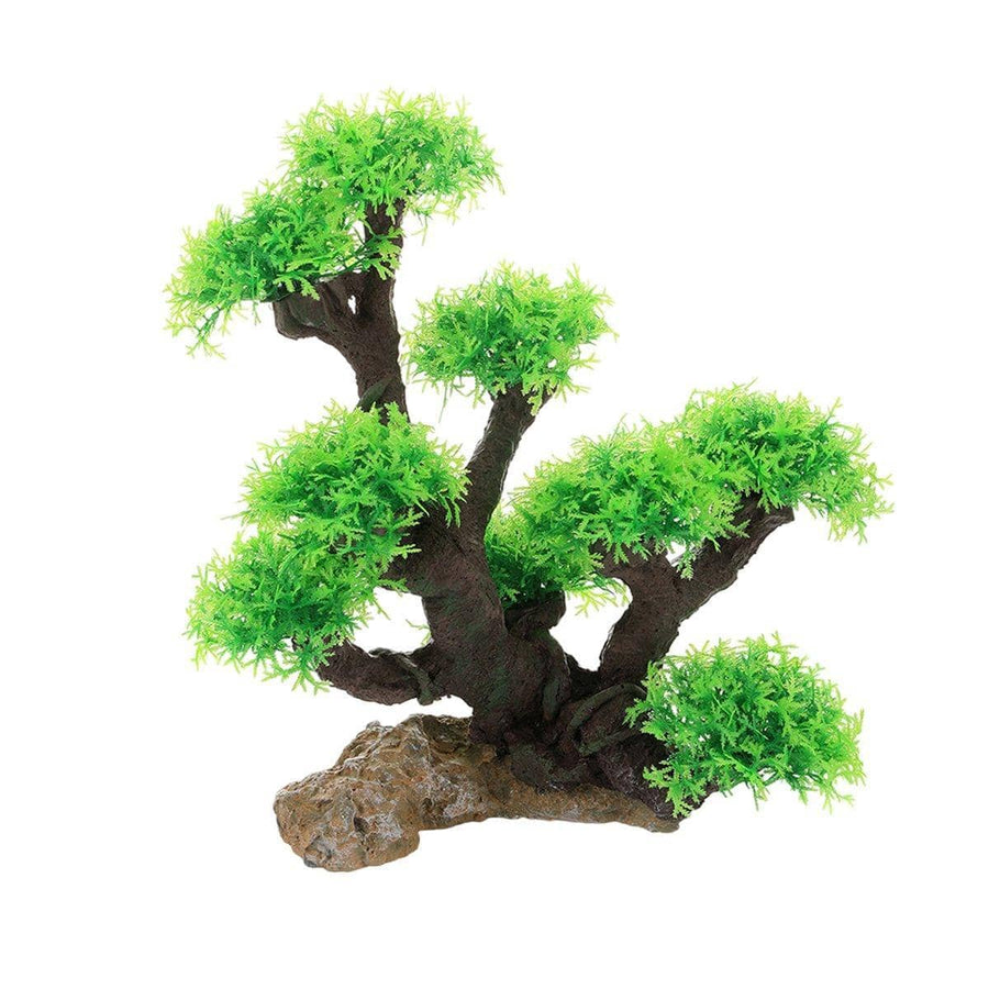 Resin Aquarium Tree Decoration with Rockery Base - Green