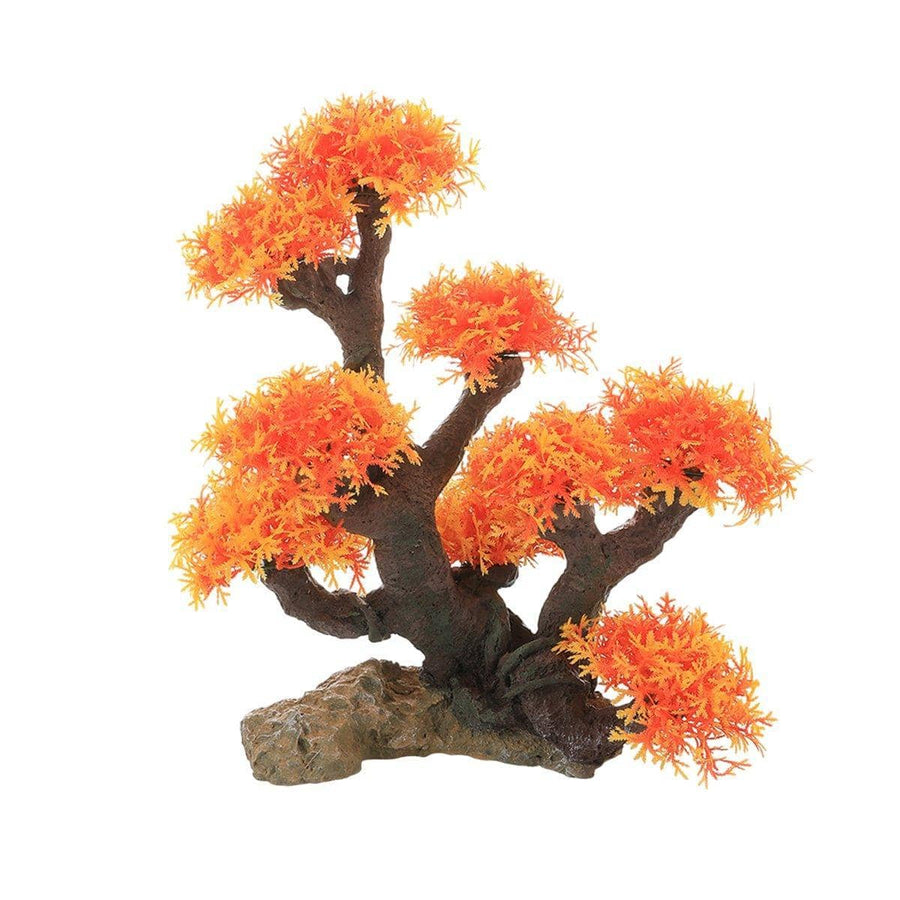 Resin Aquarium Tree Decoration with Rockery Base - Orange