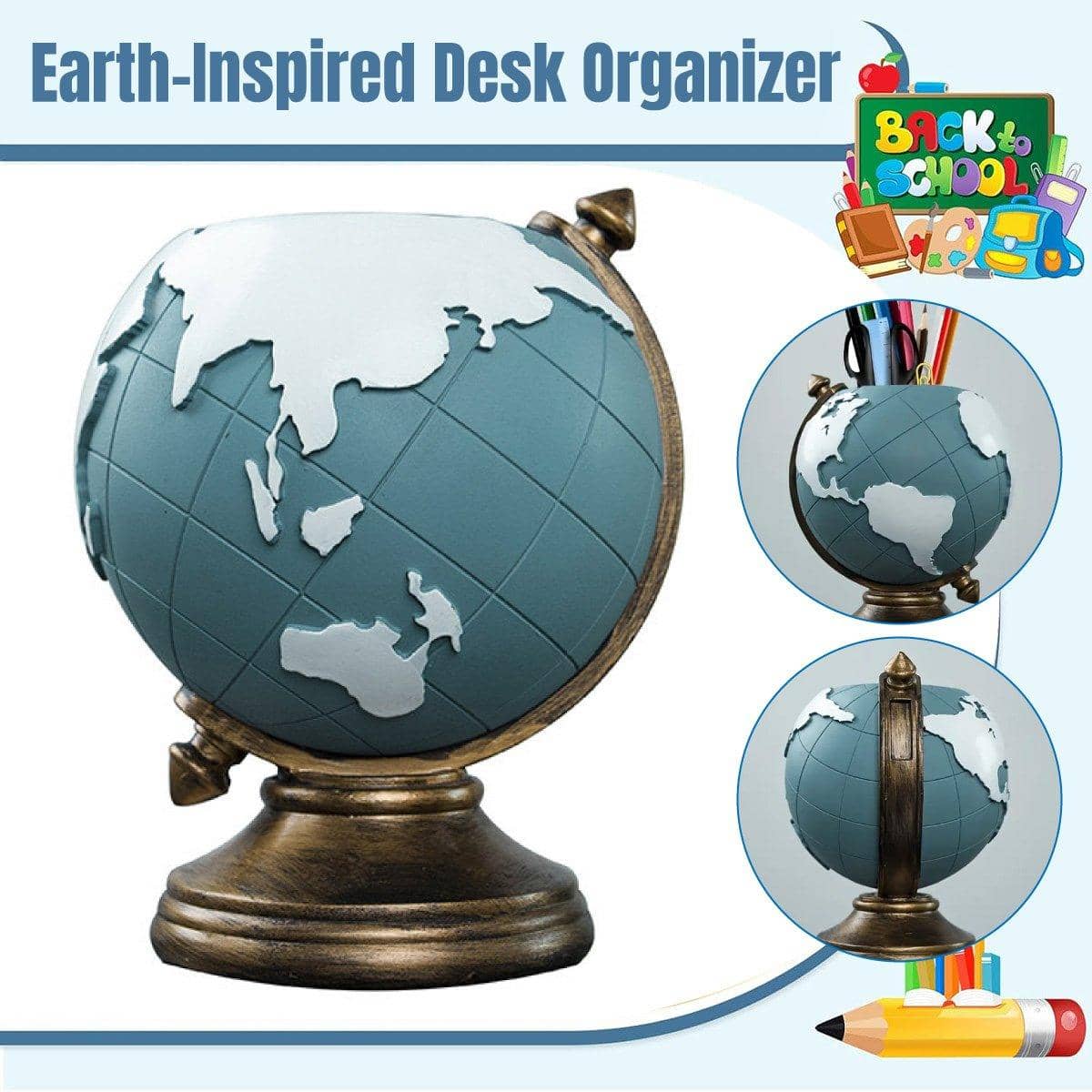 Resin Globe Pen Holder, Earth Map Desk Organiser