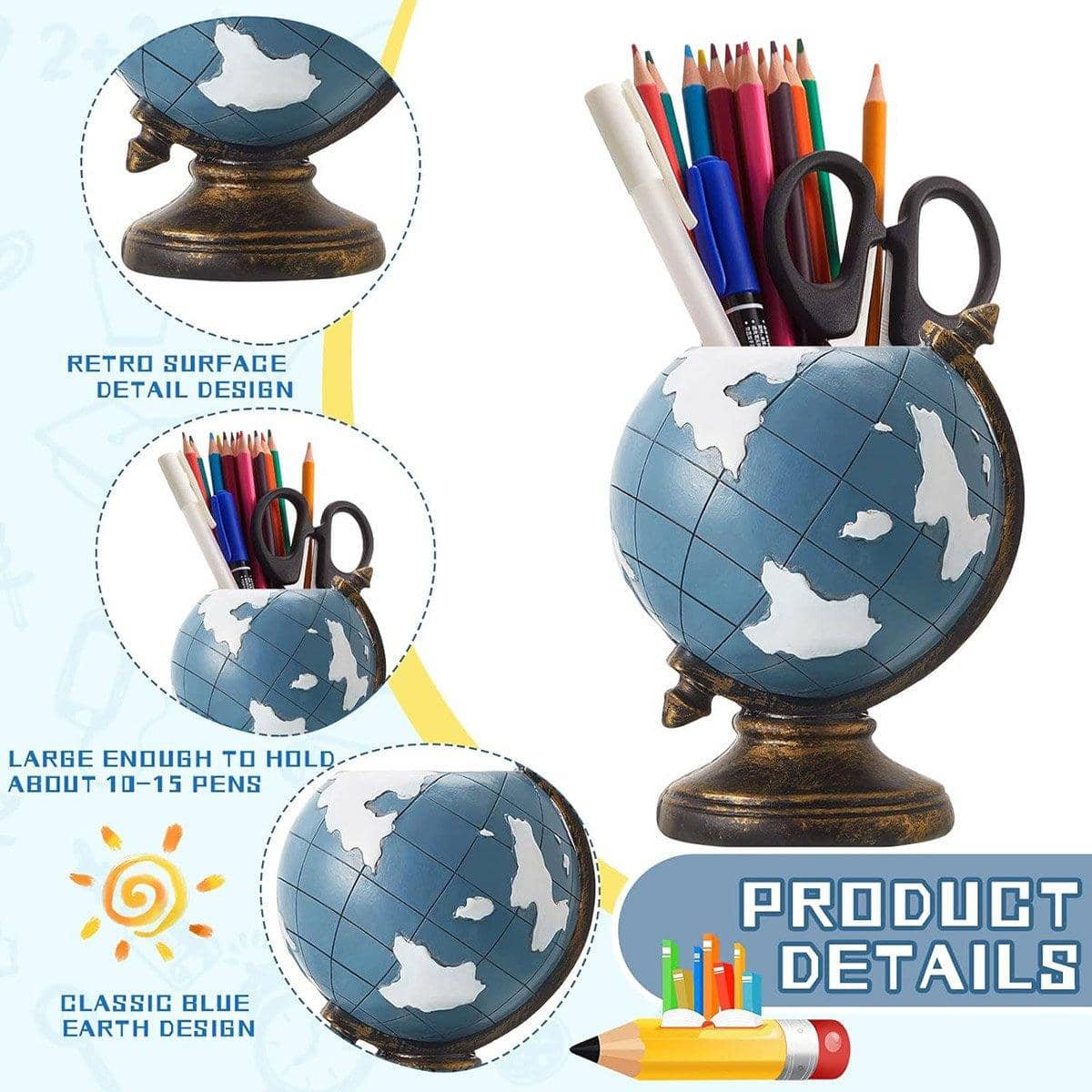 Resin Globe Pen Holder, Earth Map Desk Organiser - view 4