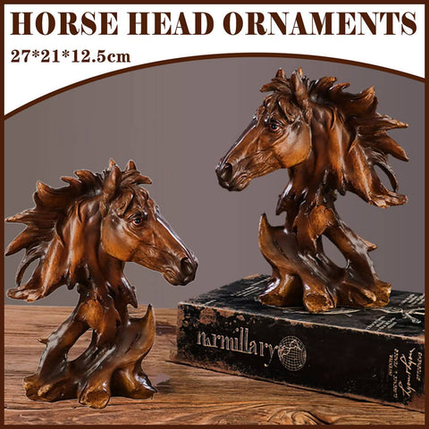 Resin Horse Head Animal Figurine for Home and Office Decor, Brown