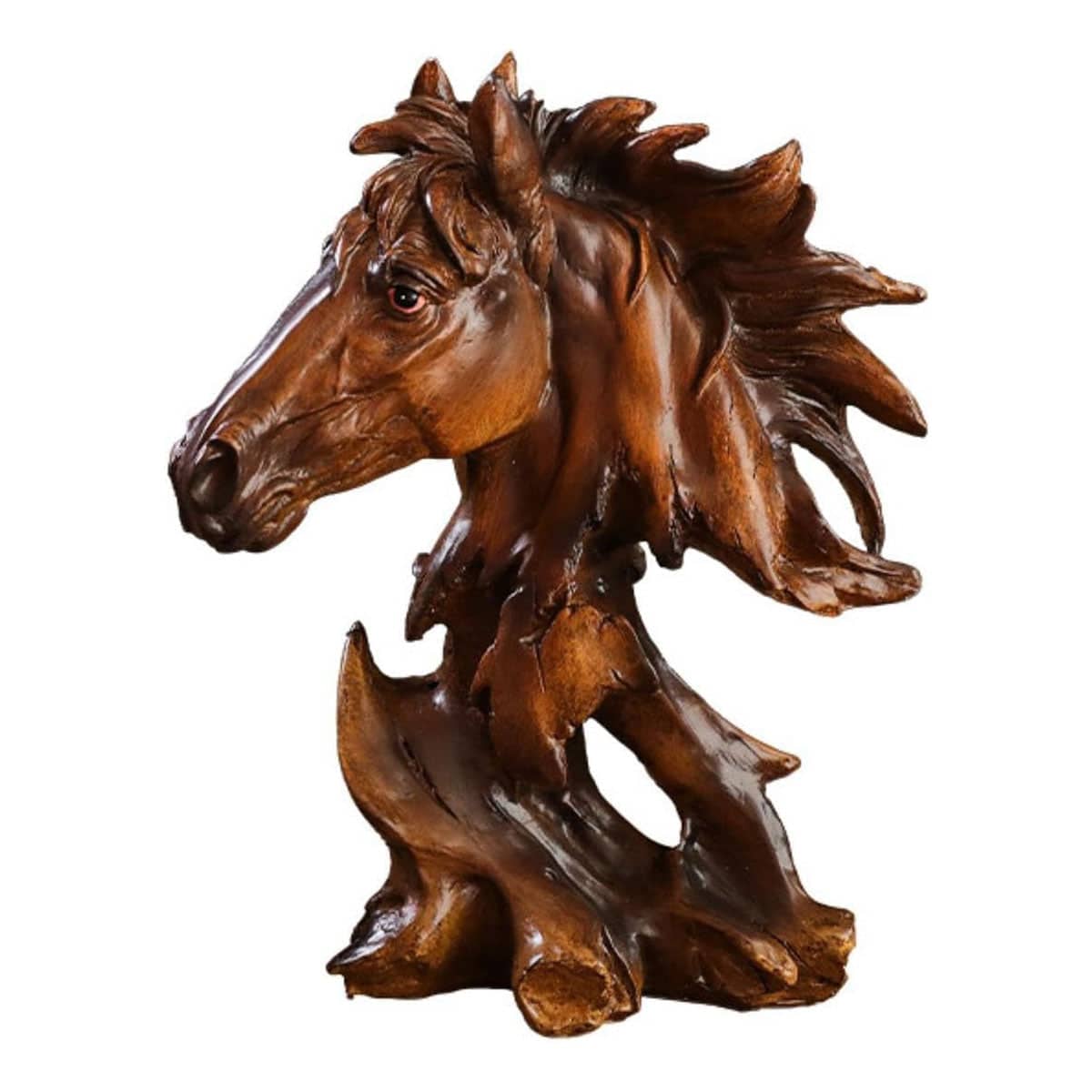 Resin Horse Head Animal Figurine for Home and Office Decor, Brown - view 2