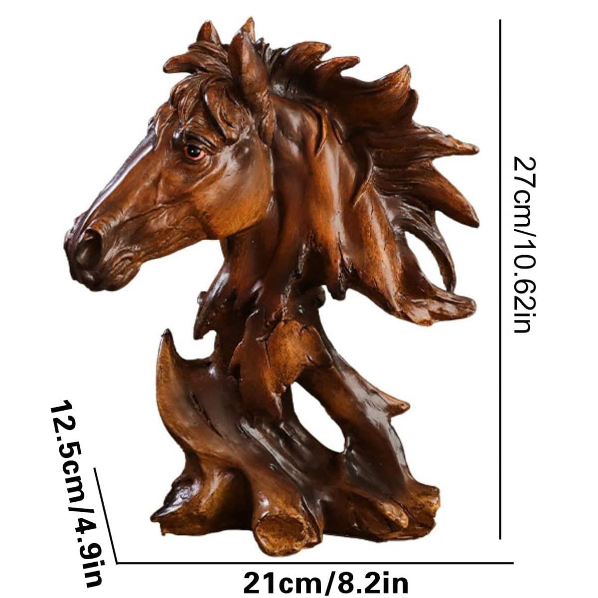 Resin Horse Head Animal Figurine for Home and Office Decor, Brown - view 3
