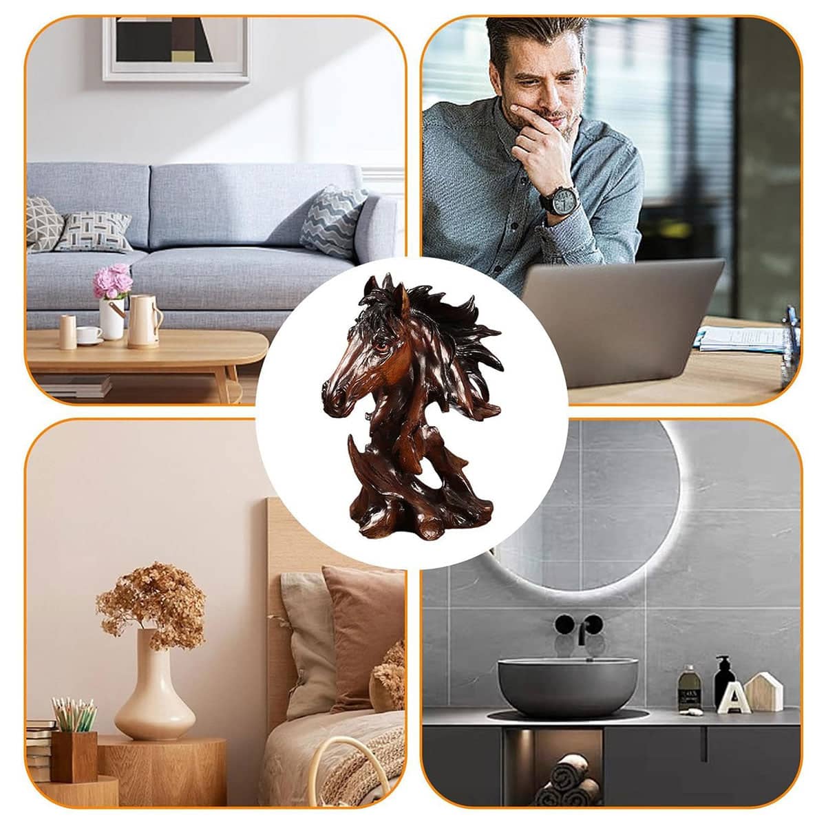Resin Horse Head Animal Figurine for Home and Office Decor, Brown - view 4