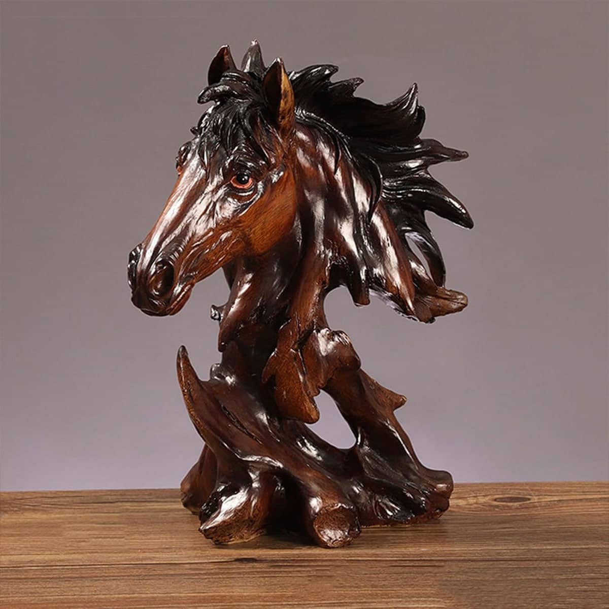 Resin Horse Head Animal Figurine for Home and Office Decor, Brown - view 5