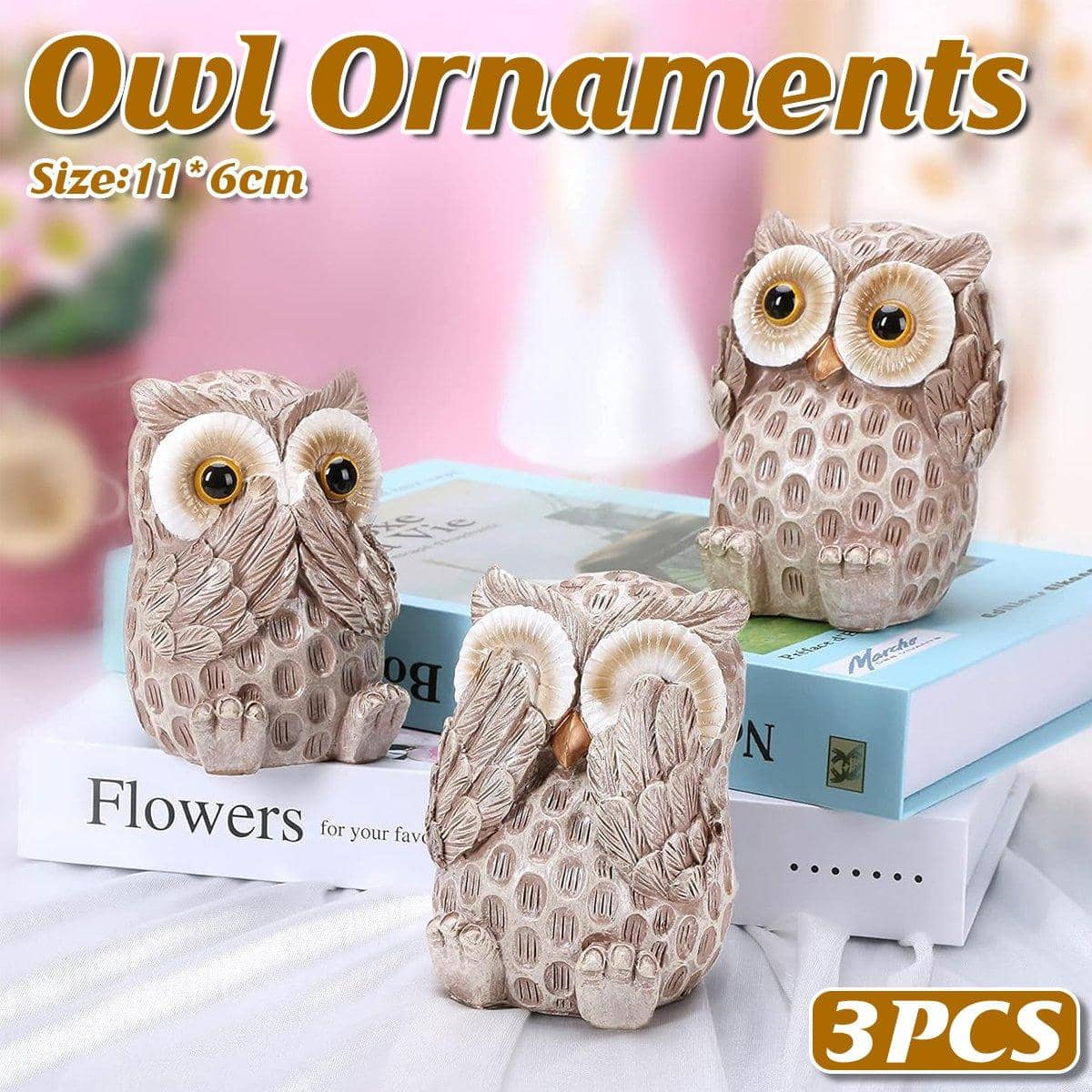 Resin Owl Ornaments Home Decor Figurines Set of 3 for Living Room and Desk