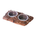 Resin Reptile Feeding Bowl - Double Basin, Brown Bark Texture