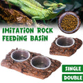 Resin Reptile Feeding Bowl - Double Basin, Brown Bark Texture - view 2