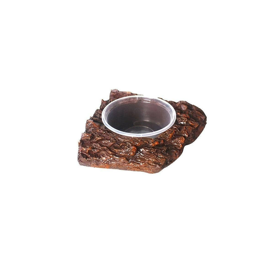 Resin Reptile Feeding Bowl - Single Basin, Brown Bark Texture