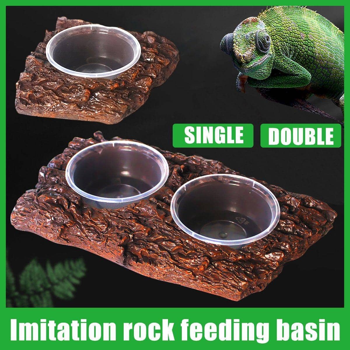 Resin Reptile Feeding Bowl - Single Basin, Brown Bark Texture - view 4