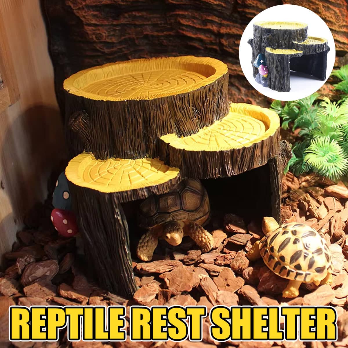 Resin Reptile Terrace Basking Platform with Hide Cave for Terrariums