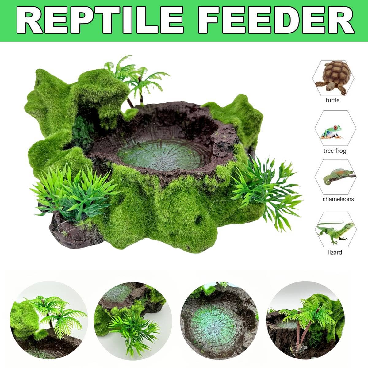 Resin Reptile Water and Feeding Basin - Mossy Rock Terrarium Dish