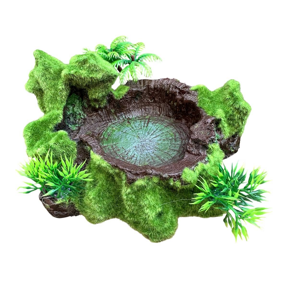 Resin Reptile Water and Feeding Basin - Mossy Rock Terrarium Dish - view 2