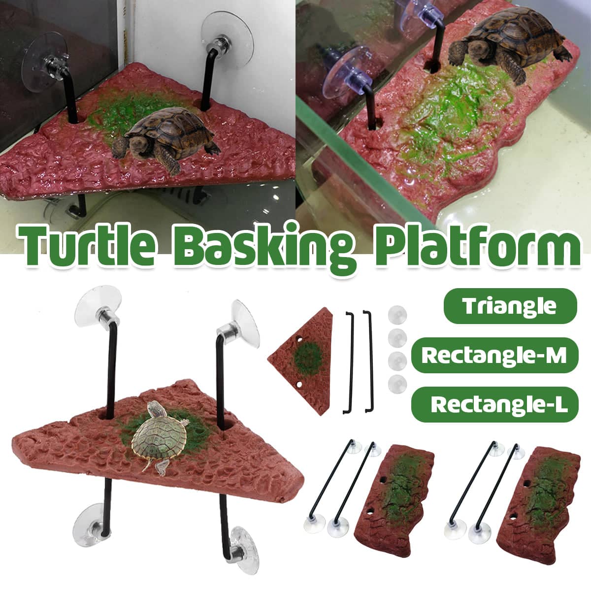 Resin Rock Turtle Basking Platform with Suction Cups - Large Rectangle, 28 x 12 cm - view 2