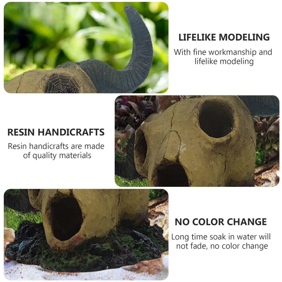 Resin Skull Aquarium Decoration with Hiding Spot for Fish Tanks and Reptile Habitats - view 4
